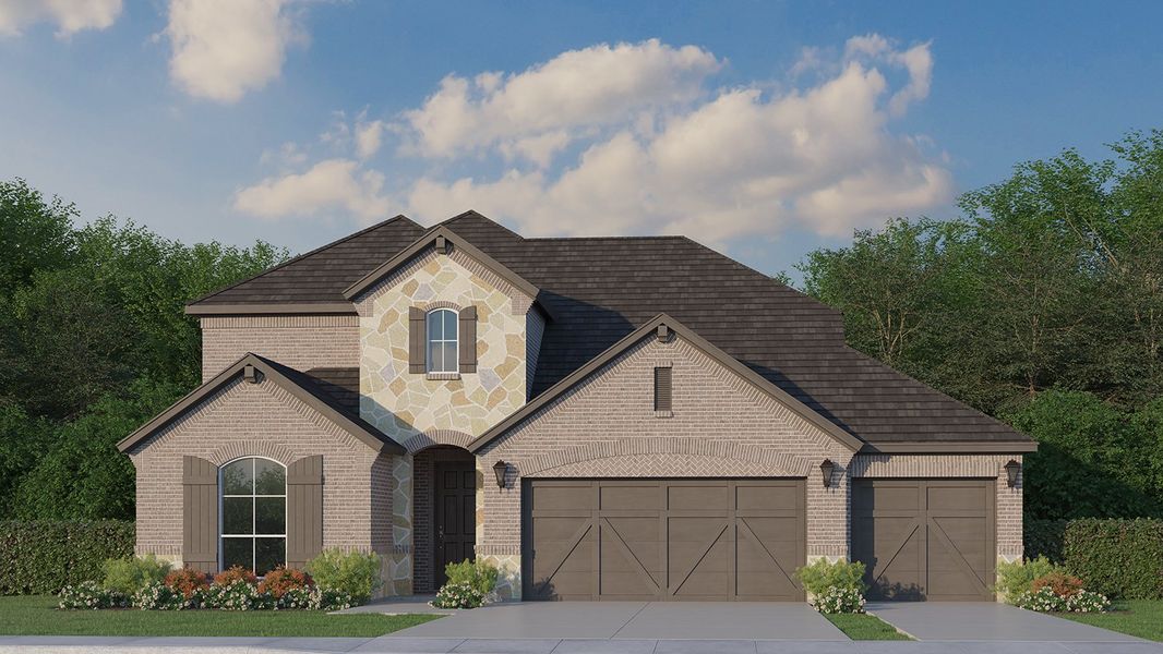 Plan 1525 Elevation A with Stone & 3rd Car Garage Plan 1525 Elevation A with Stone & 3rd Car Garage