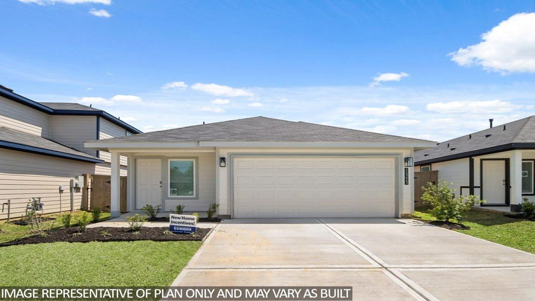Representative exterior photo of a completed home built from the Diana by D.R. Horton in Maple Woods, Hockley, TX (Image 2). Representative exterior photo of a completed home built from the Diana by D.R. Horton in Maple Woods, Hockley, TX (Image 2).