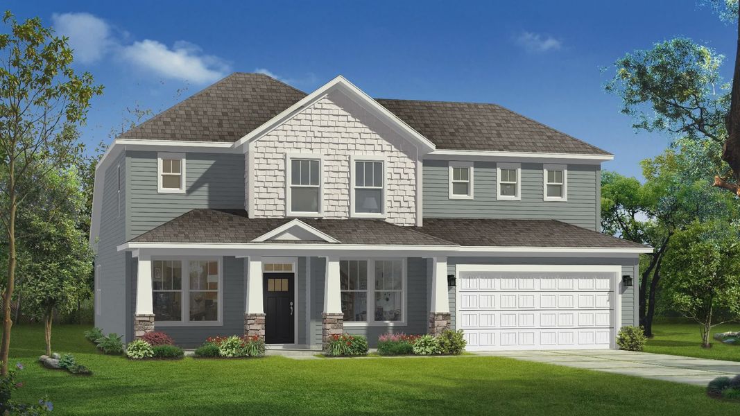 Front exterior of a new home in Wells Crossing, Seneca, SC, highlighting curb appeal (Image 2).