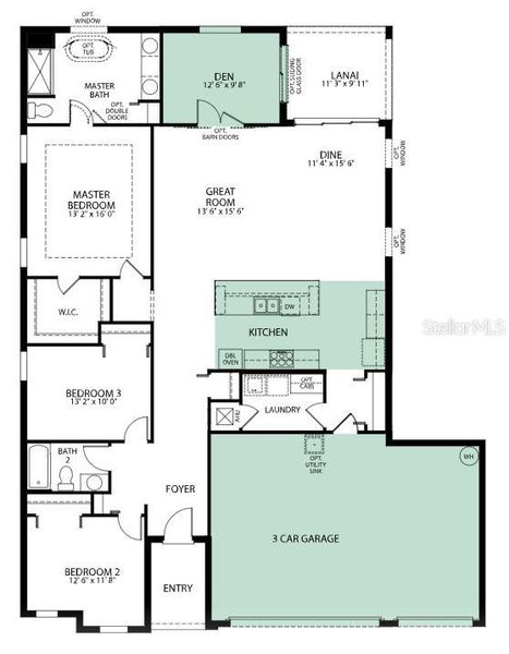 Drexel A Floor Plan - Includes Gourmet Kitchen, 3 Car Garage & Den w/ Doub;e Doors