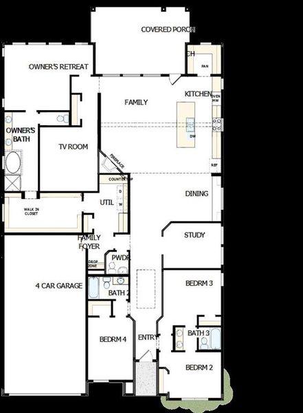 2D floor plan layout of this home in Pecan Square – Classics, Northlake, TX (Image 2). 2D floor plan layout of this home in Pecan Square – Classics, Northlake, TX (Image 2).