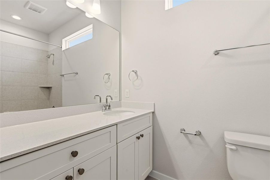 Full bath featuring vanity and a shower