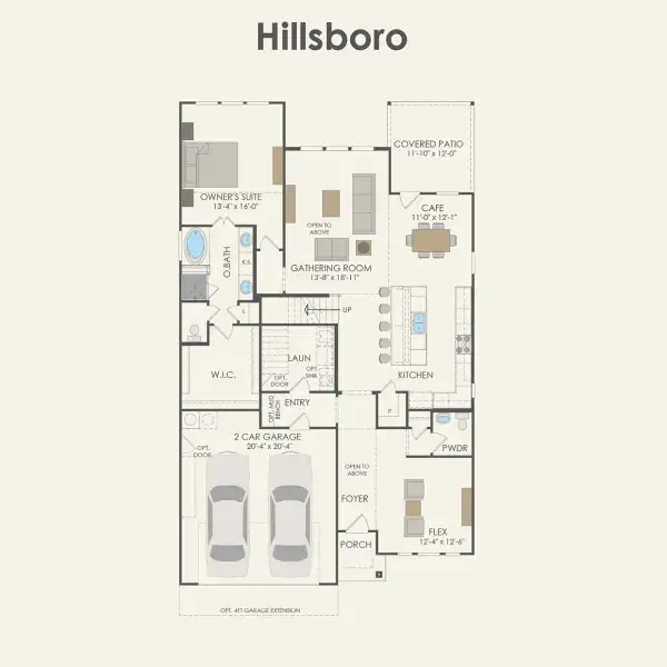 2D floor plan layout for the Hillsboro by Pulte Homes in Spring Branch Preserve, Montgomery, TX (Image 4).