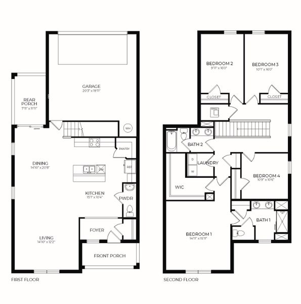 2D floor plan layout of this home in Crossroads at Kelly Park, Apopka, FL (Image 1).