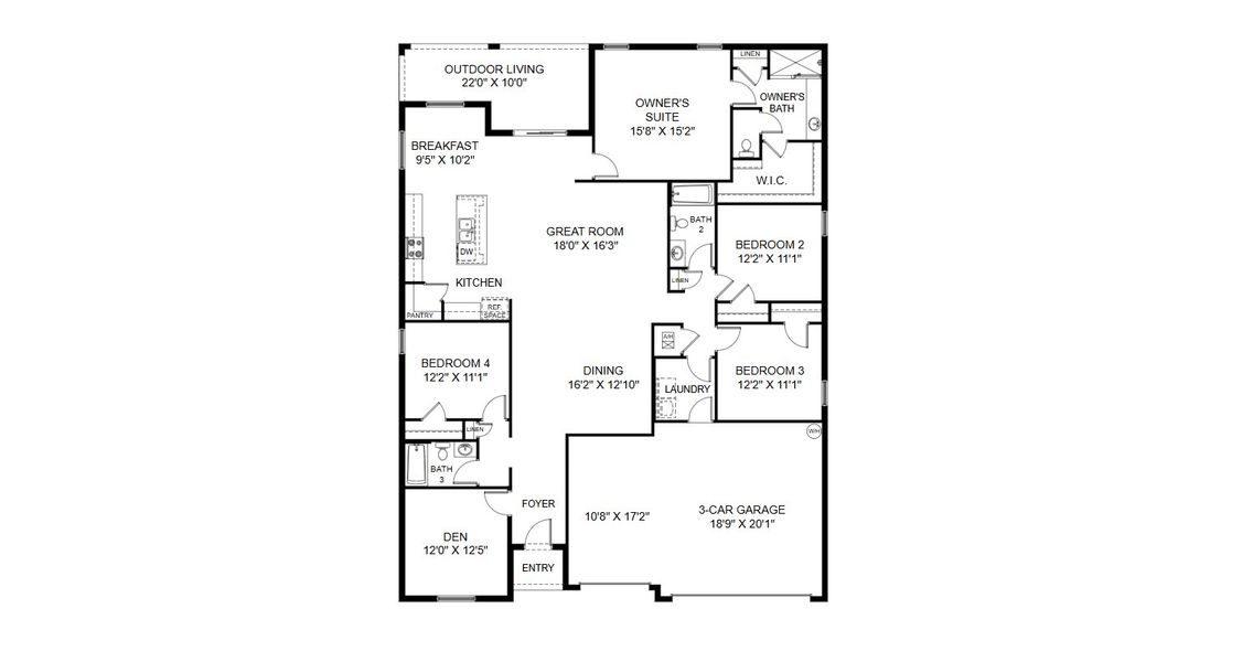 2D floor plan layout for the Sanibel by Holiday Builders in Lehigh Acres, Lehigh Acres, FL (Image 3).