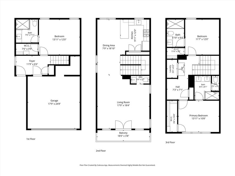 Floor Plan – Every square foot accounted for and designed with purpose. This thoughtfully laid out three-story home features a first-floor bedroom and foyer with garage access, a second floor built for living and entertaining with an expansive living room, open dining area, kitchen, half bath, and an 18-foot private balcony, plus a fully loaded third floor with a primary suite, additional bedroom with full bath, walk-in closets, and a dedicated laundry room. This is the floorplan you've been searching for! Floor Plan – Every square foot accounted for and designed with purpose. This thoughtfully laid out three-story home features a first-floor bedroom and foyer with garage access, a second floor built for living and entertaining with an expansive living room, open dining area, kitchen, half bath, and an 18-foot private balcony, plus a fully loaded third floor with a primary suite, additional bedroom with full bath, walk-in closets, and a dedicated laundry room. This is the floorplan you've been searching for!