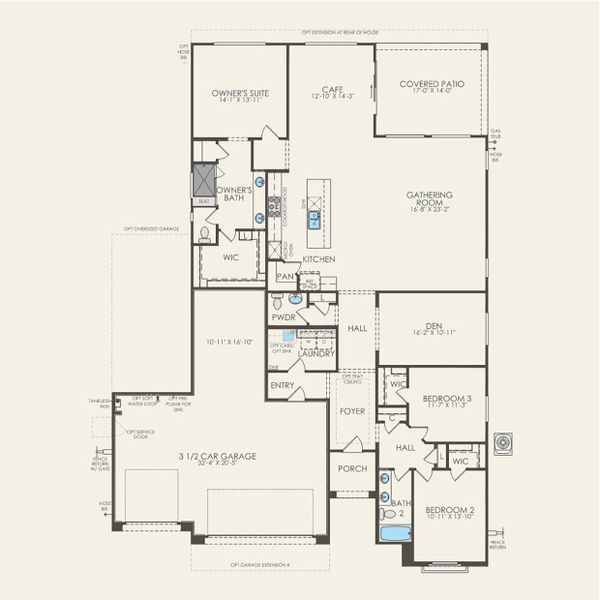 2D floor plan layout for the Parklane II by Pulte Homes in Saguaro Reserve - Majesty, Marana, AZ (Image 3).