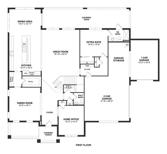 2D floor plan layout for the Richmond by K. Hovnanian® Homes in Preserve at Deer Lakes, Sanford, FL (Image 3).