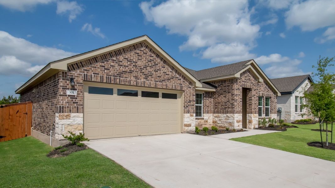 Representative exterior photo of a completed home built from the The Alvin by D.R. Horton in Riverview, Georgetown, TX (Image 13).