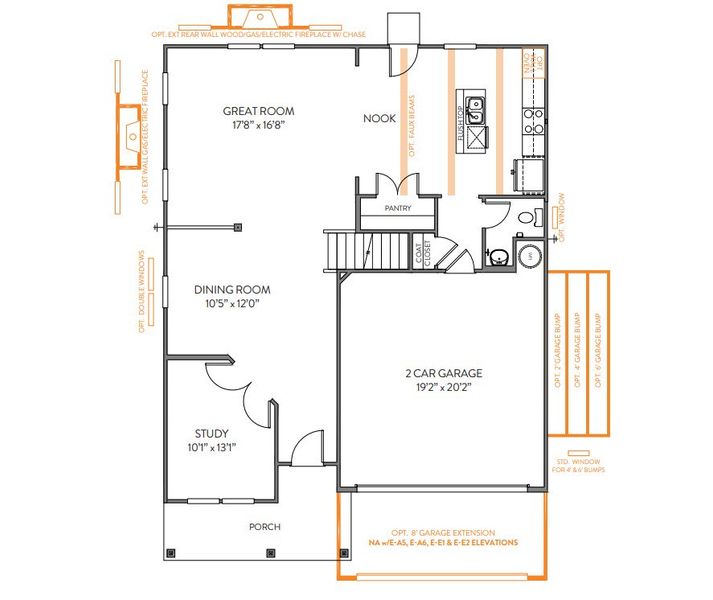 2D floor plan layout for the Huntley by True Homes in Parc Northwest, Elon, NC (Image 2). 2D floor plan layout for the Huntley by True Homes in Parc Northwest, Elon, NC (Image 2).