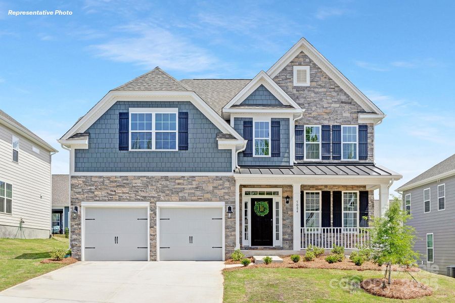 Front exterior of a new home in Laurelbrook, Sherrills Ford, NC, highlighting curb appeal (Image 1). Front exterior of a new home in Laurelbrook, Sherrills Ford, NC, highlighting curb appeal (Image 1).
