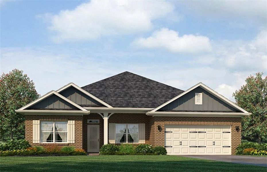 Front exterior of a new home in Magnolia Villas, Cornelia, GA, highlighting curb appeal (Image 1).