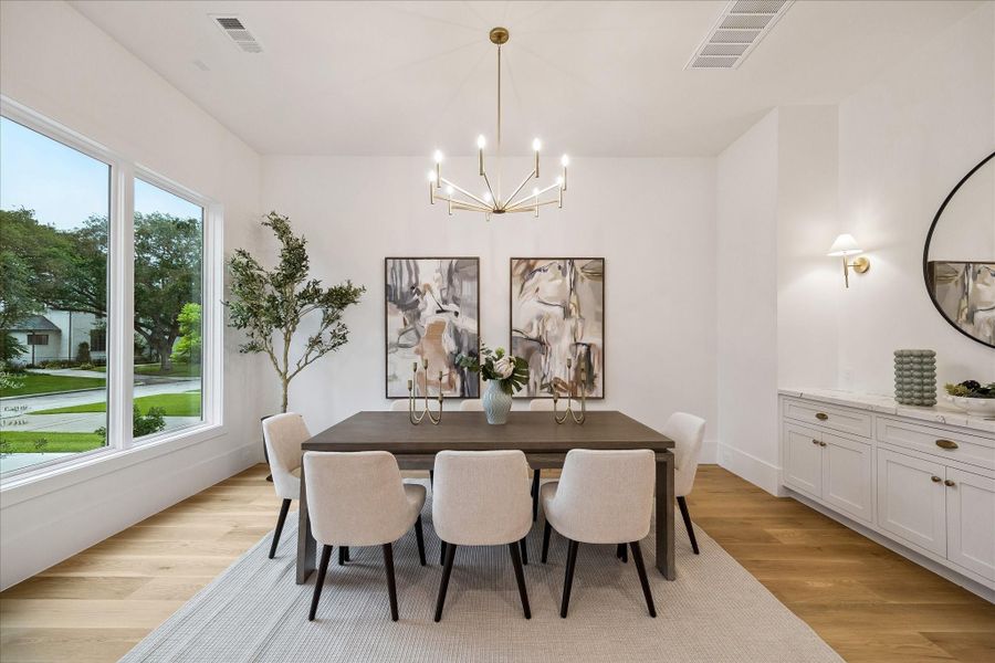 Elegant dining room with serving counter. Elegant dining room with serving counter.