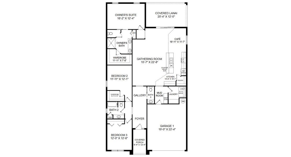 2D floor plan layout for the Aubrey by Highland Homes of Florida in Vista Trace, Belleview, FL (Image 4).