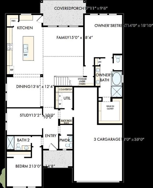 2D floor plan layout of this home in Grand Central Park - Ascent Collection, Conroe, TX (Image 2).