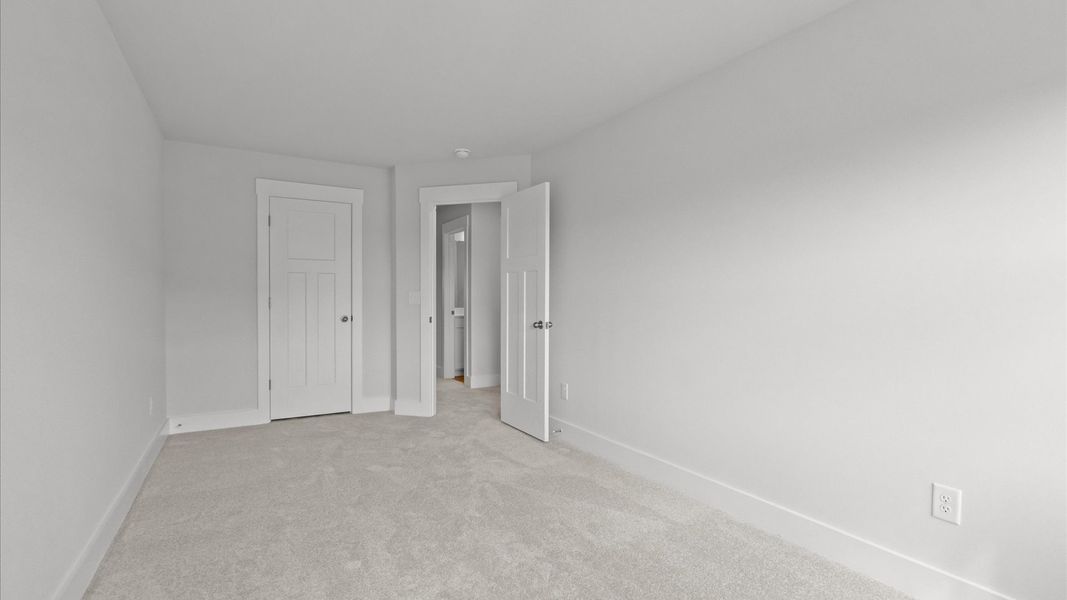 Tasteful bedroom with plush carpet, a walk-in closet, and large windows for abundant natural light