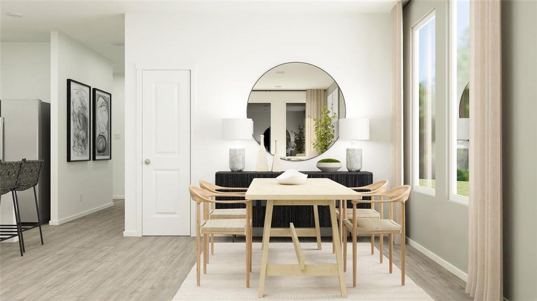 Dining room with light wood-type flooring