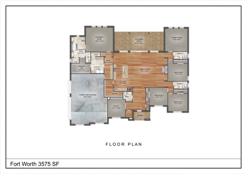 2D floor plan layout for the The Fort Worth by Kenmark Homes in Santana Ridge - Brock ISD, Weatherford, TX (Image 3). 2D floor plan layout for the The Fort Worth by Kenmark Homes in Santana Ridge - Brock ISD, Weatherford, TX (Image 3).