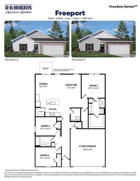 2D floor plan layout for the Freeport by D.R. Horton in The Villas at Laurel Oaks, Sanford, NC (Image 5). 2D floor plan layout for the Freeport by D.R. Horton in The Villas at Laurel Oaks, Sanford, NC (Image 5).
