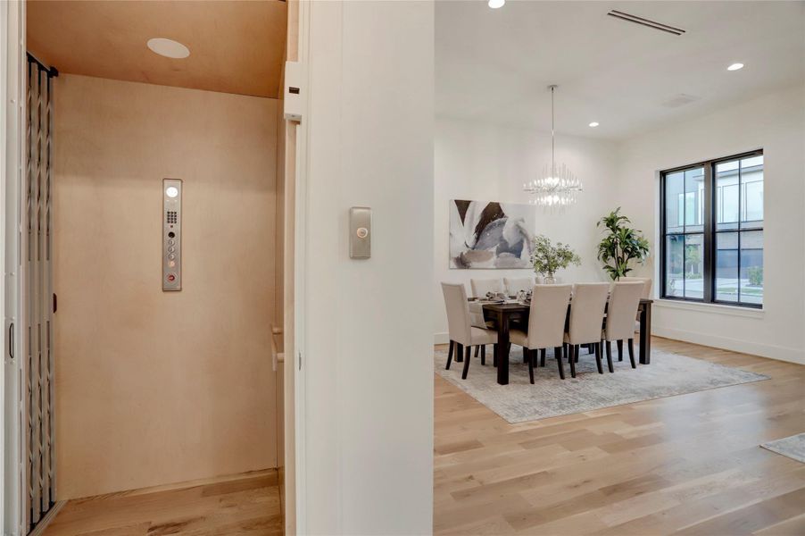 All three floors of the home include elevator accessibility for convenience and longevity in the home.