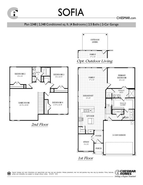 Explore the functional layout of this 2,348 sq ft home, featuring four bedrooms and a two-car garage across two thoughtfully designed floors.