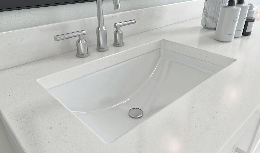 Primary bath sink with chrome faucets