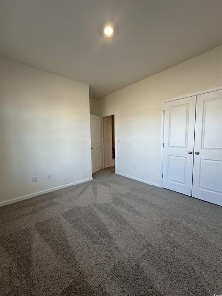 Unfurnished bedroom featuring carpet and a closet