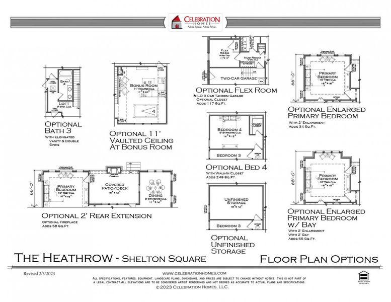 2D floor plan layout for the Heathrow by Celebration Homes in Oak Meadows, Smyrna, TN (Image 12).