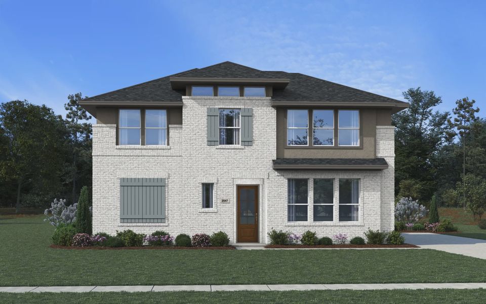 Representative exterior photo of a completed home built from the Hardin by Chesmar Homes in The Courtyards at Trinity Falls, McKinney, TX (Image 6). Representative exterior photo of a completed home built from the Hardin by Chesmar Homes in The Courtyards at Trinity Falls, McKinney, TX (Image 6).