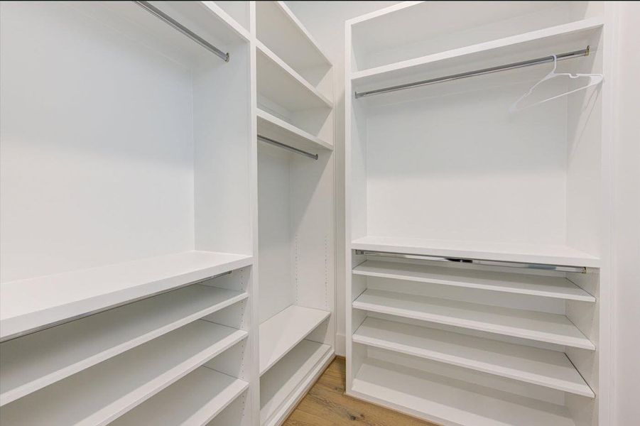 Closet #3 on 2nd floor. On each closet, the lower section can be used for hanging or floating shelf, flexibility.