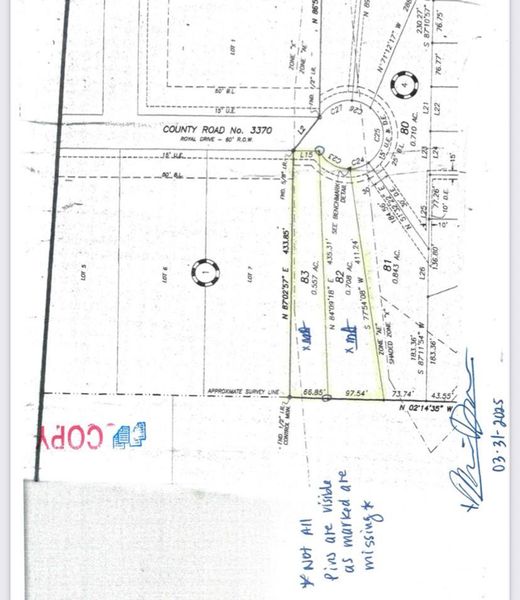 The yellow outlines the two lots that make up a little over an acre.