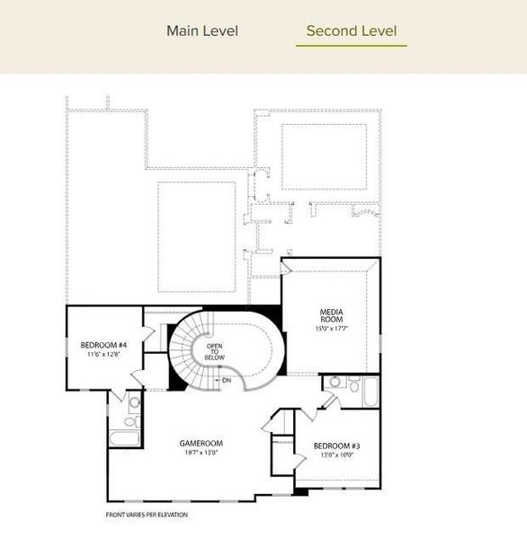 2D floor plan layout of this home in Painted Tree Showcase, McKinney, TX (Image 5).