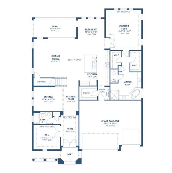 2D floor plan layout for the Granada I by Homes by WestBay in Hawkstone, Lithia, FL (Image 3).