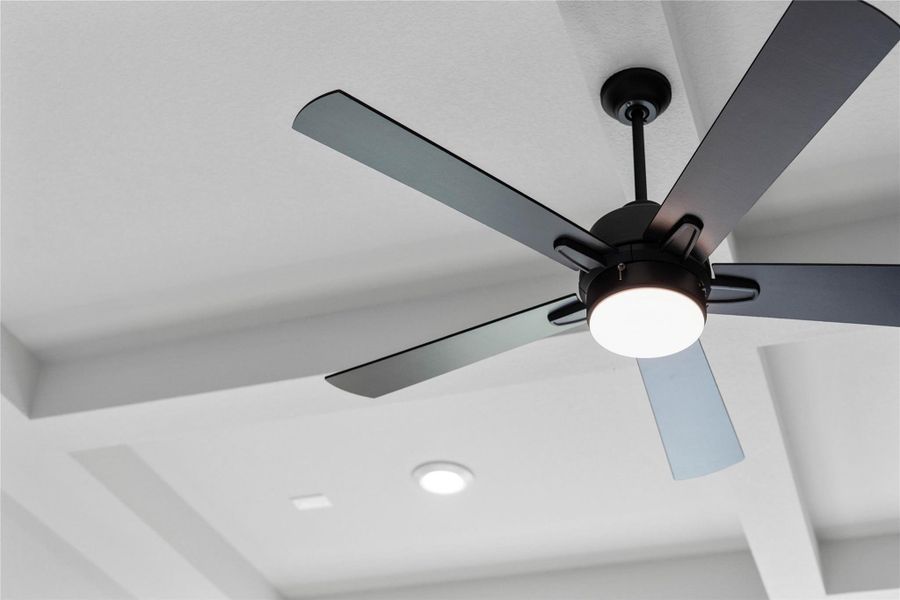 This sleek, modern ceiling fan adds both style and comfort to the room. This sleek, modern ceiling fan adds both style and comfort to the room.