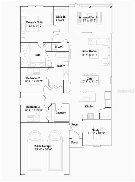 2D floor plan layout of this home in Pioneer Ranch, Ocala, FL (Image 2).