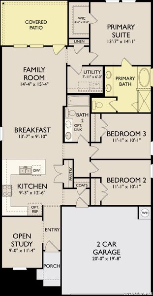 2D floor plan layout of this home in The Summit at Saddlebrook Ranch 55's, Schertz, TX (Image 5).