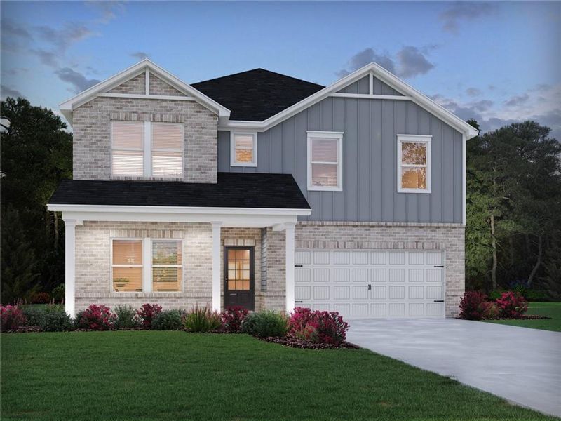 Front exterior of a new home in River Pointe, Monroe, GA, highlighting curb appeal (Image 1).