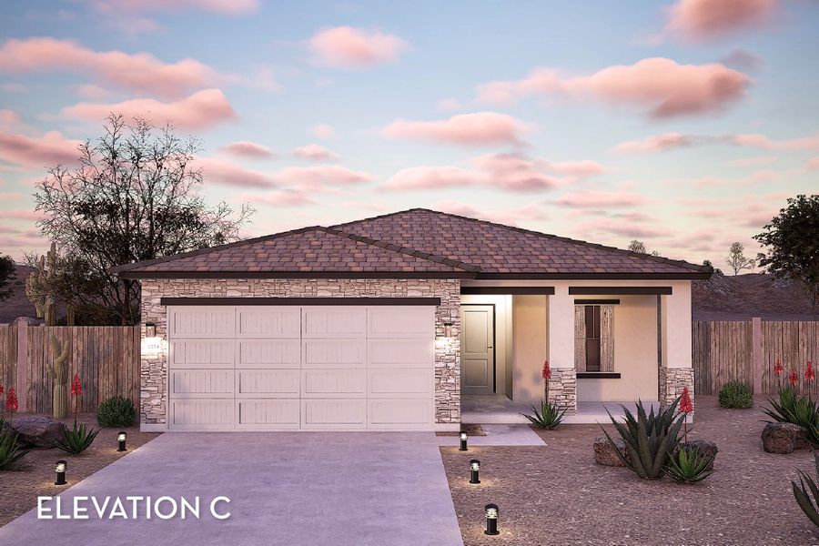 Representative exterior photo of a completed home built from the Aztec by CastleRock Communities in Hayden Estates, Buckeye, AZ (Image 5). Representative exterior photo of a completed home built from the Aztec by CastleRock Communities in Hayden Estates, Buckeye, AZ (Image 5).