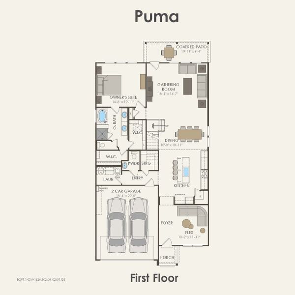 2D floor plan layout for the Puma by Pulte Homes in Parks of Village Creek, Burleson, TX (Image 4).