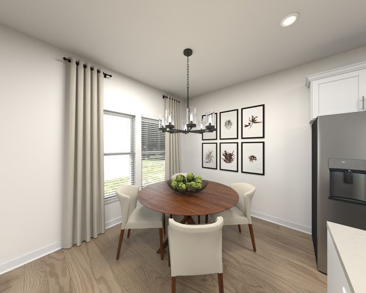 The open-concept floorplan offers an easy flow between the kitchen and dining areas.