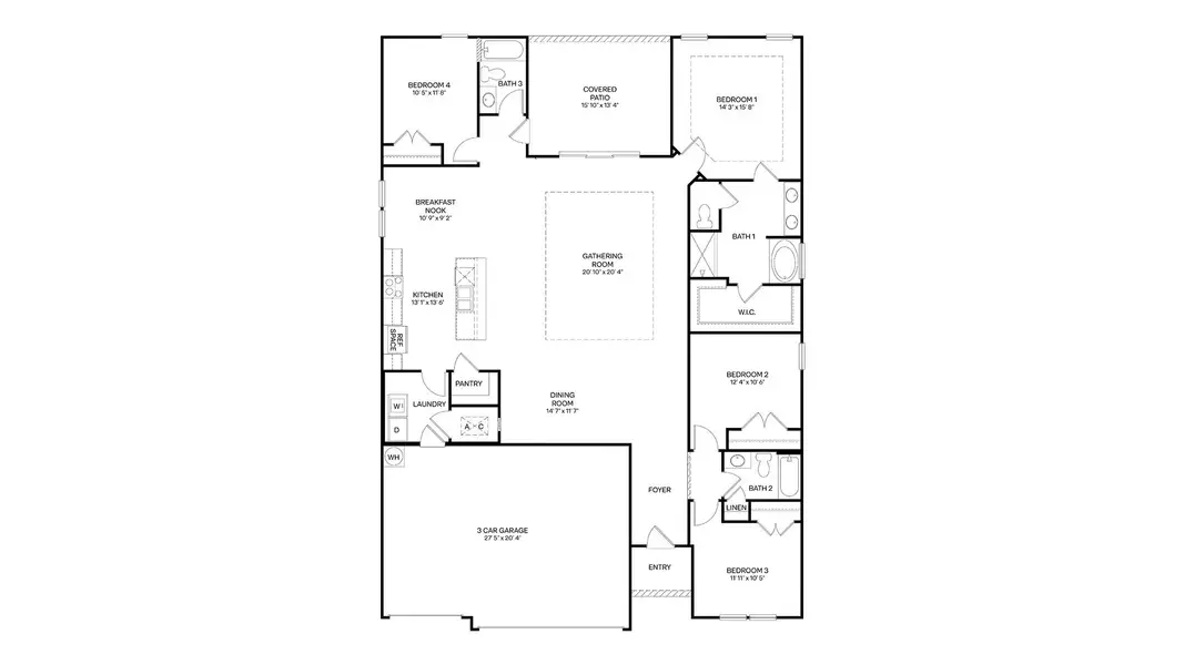 2D floor plan layout for the Destin by D.R. Horton in Sawmill Branch Express, Palm Coast, FL (Image 4).