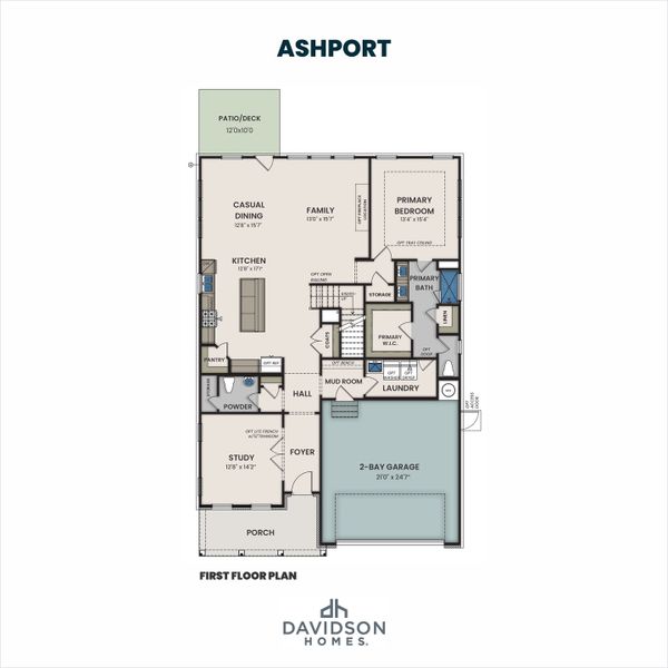 2D floor plan layout for the The Ashport K by Davidson Homes LLC in Montrose, Aberdeen, NC (Image 4).