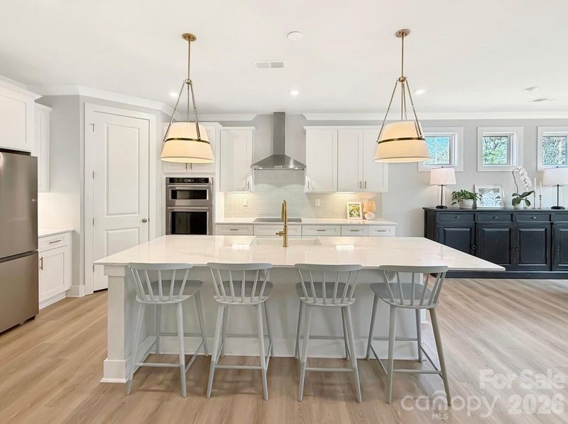 open kitchen, living, and breakfast