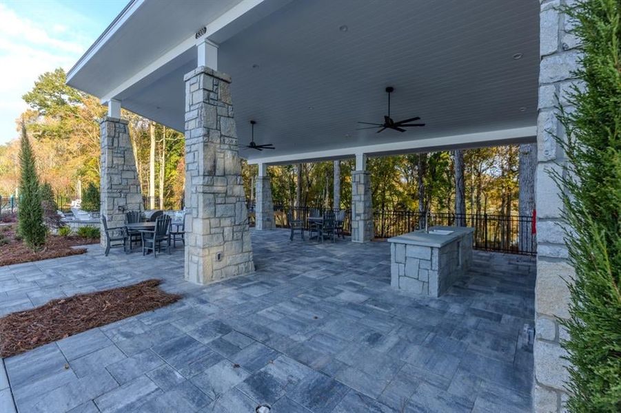 Stone Pavillion overlooking Chattahoochee River with Gas Grill - the Perfect place to mingle with neighbors or host a small gathering!