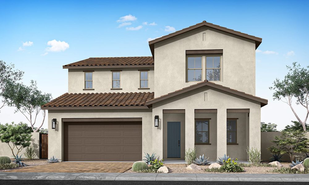 Representative exterior photo of a completed home built from the Willow Plan 40-9 by Tri Pointe Homes in Soleo, San Tan Valley, AZ (Image 16).