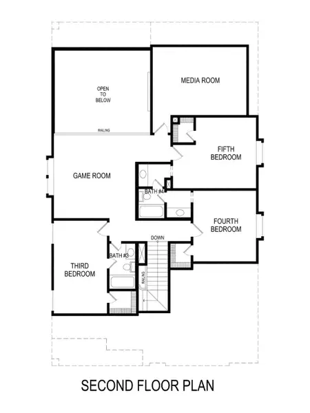 2D floor plan layout for the Overton R (w/Media) by First Texas Homes in Villages of Creekwood, Frisco, TX (Image 5). 2D floor plan layout for the Overton R (w/Media) by First Texas Homes in Villages of Creekwood, Frisco, TX (Image 5).
