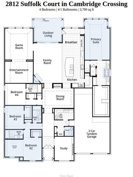 2D floor plan layout of this home in Cambridge Crossing, Celina, TX (Image 2).