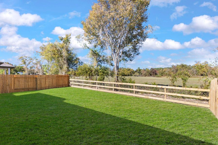 The backyard features generous space and a quiet, picturesque view with no rear neighbors.