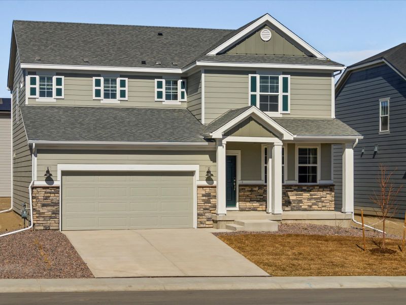 Representative exterior photo of a completed home built from the The Sloan by Meritage Homes in Poudre Heights: The Lakes Collection, Windsor, CO (Image 5).