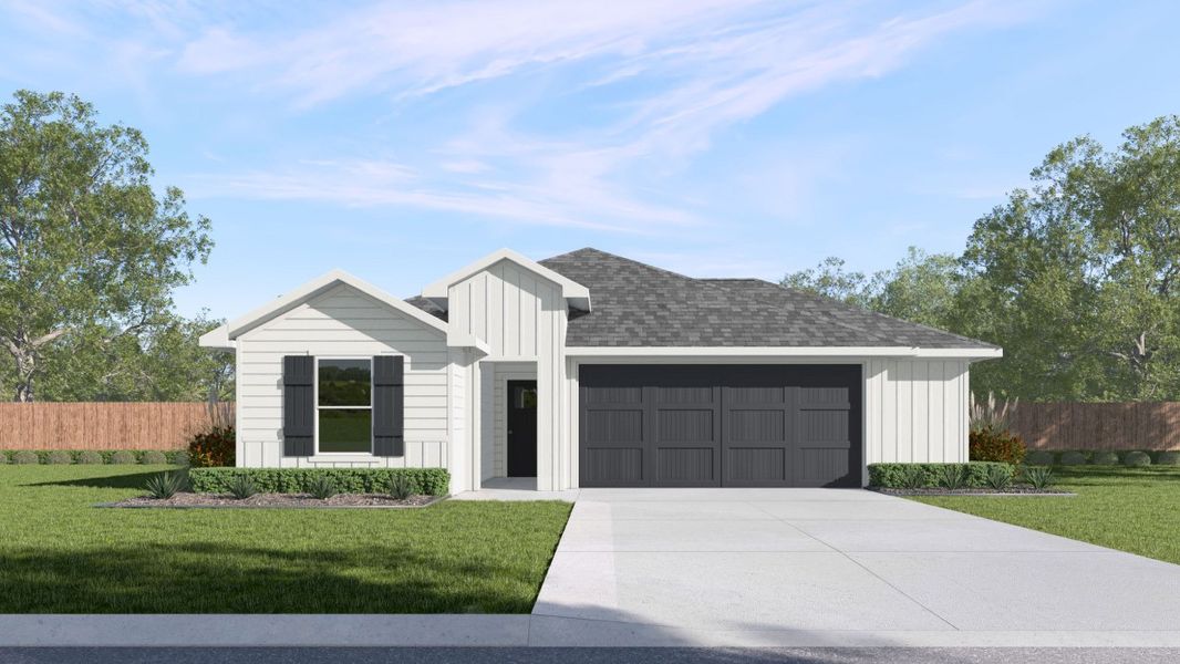 Representative exterior photo of a completed home built from the The Easton by D.R. Horton in Paramount, Kyle, TX (Image 1). Representative exterior photo of a completed home built from the The Easton by D.R. Horton in Paramount, Kyle, TX (Image 1).